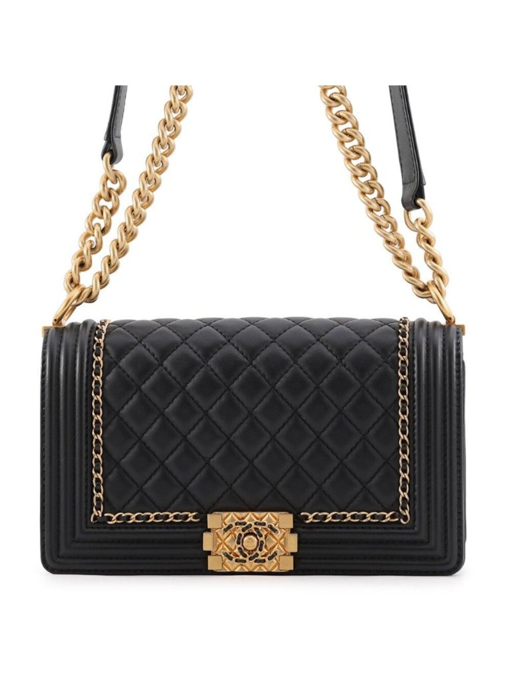Chanel Chain Shoulder Bag Boy CC Logo Caviar Leather
